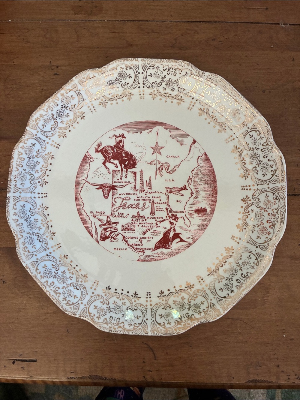 Vintage Texas Map Souvenir Plate